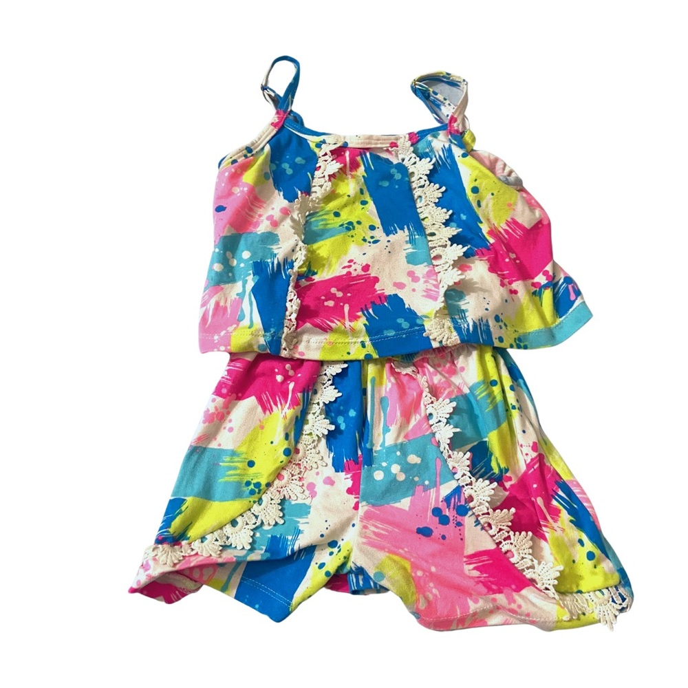 Girls paint stroke short jumpsuit